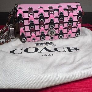 COACH Dinkier Colorblock Links in Pink Leather Cross-Body- Clutch Bag